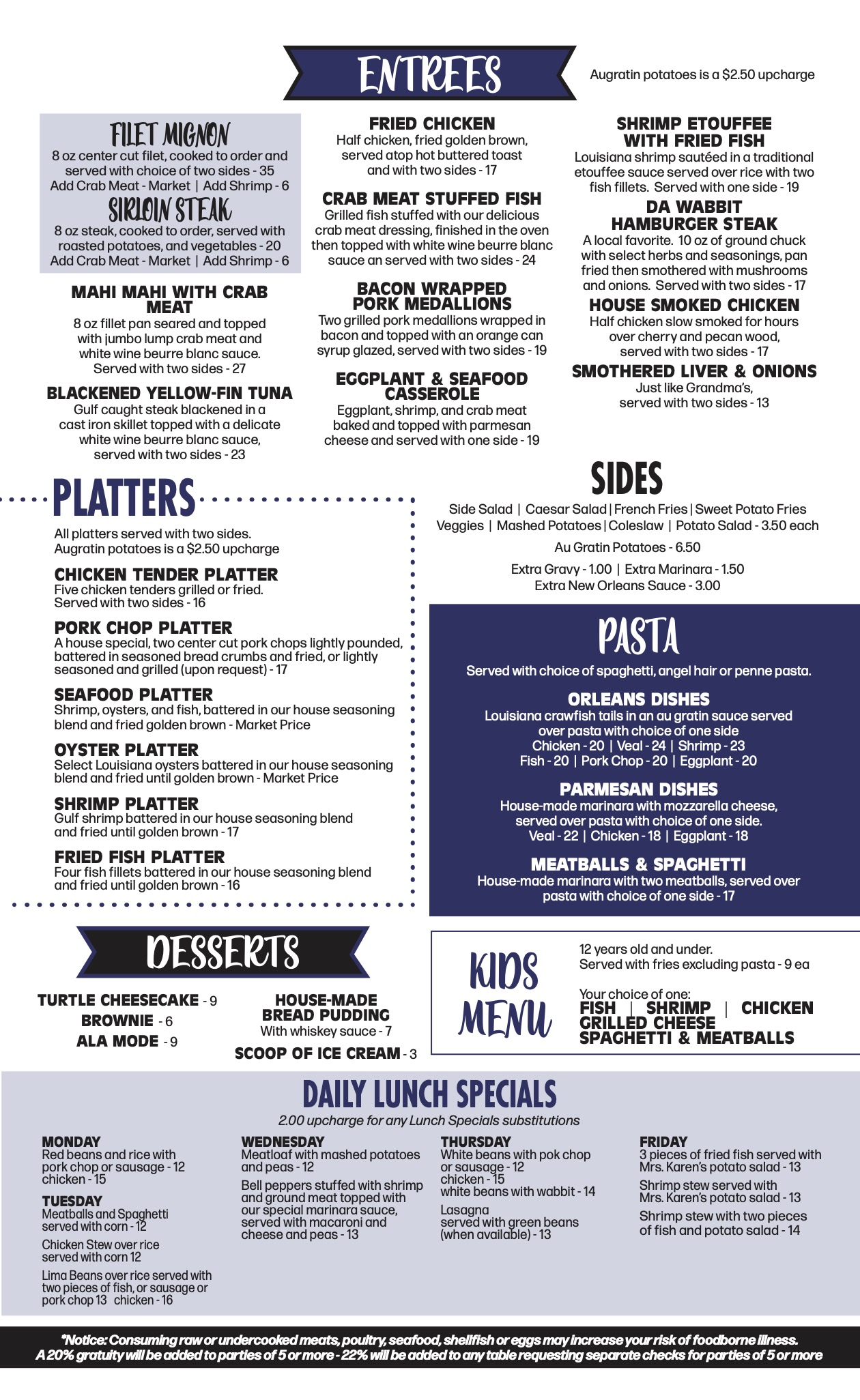 Menu Cafe 615 Gretna, LA